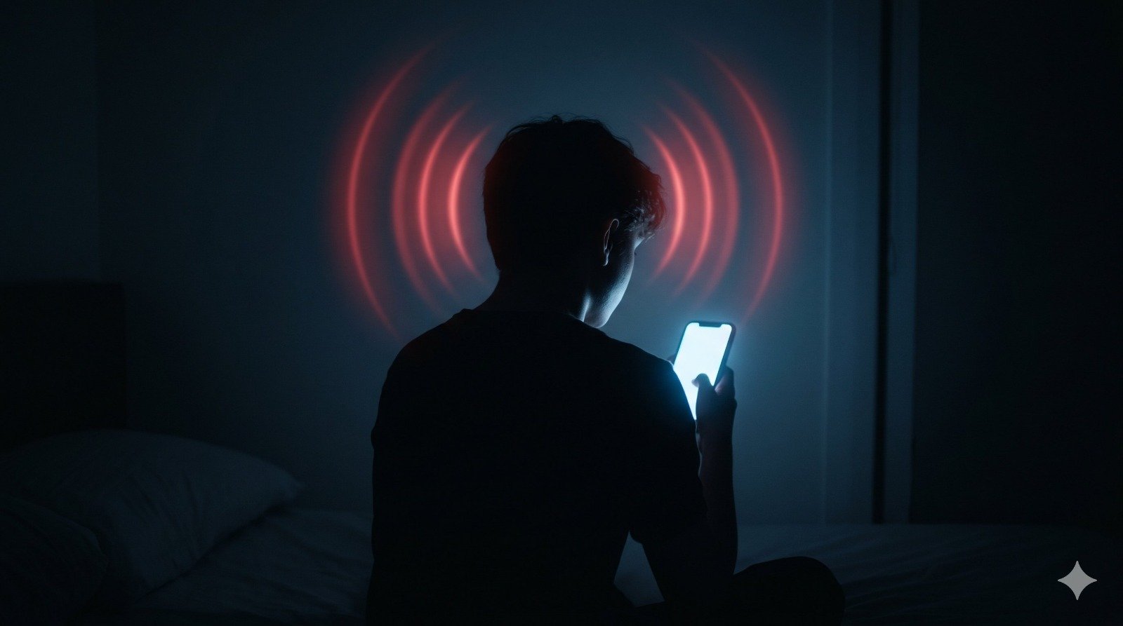 Teenager using phone at night